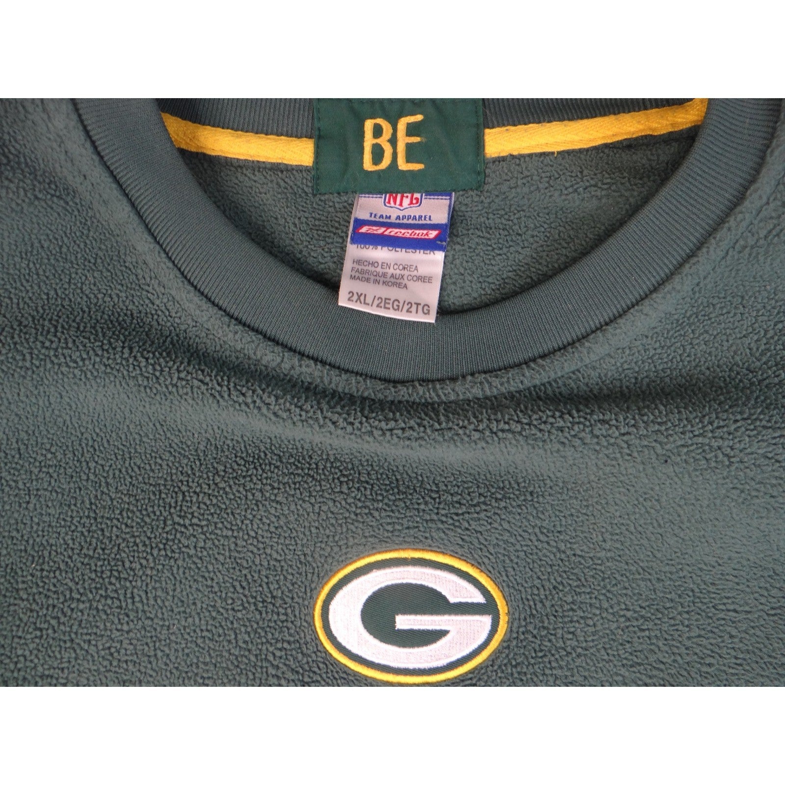 Green Bay Packers Fleece Sweatshirt Men's XXL NFL Reebok Green Yellow