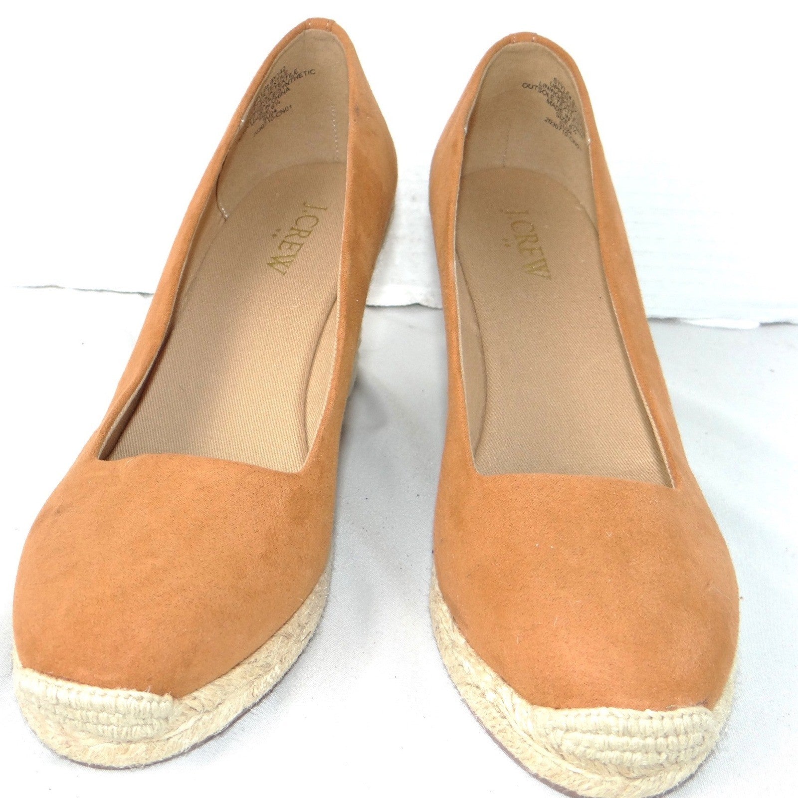 J. Crew Womens Tan Faux Suede Espadrille Wedge Pumps Camel Size 6.5