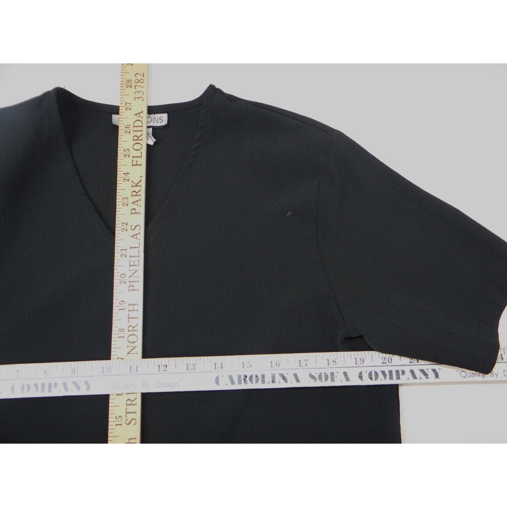 NOTATIONS Black Short Sleeve V Neck Button Front Tunic Top Women's Size M
