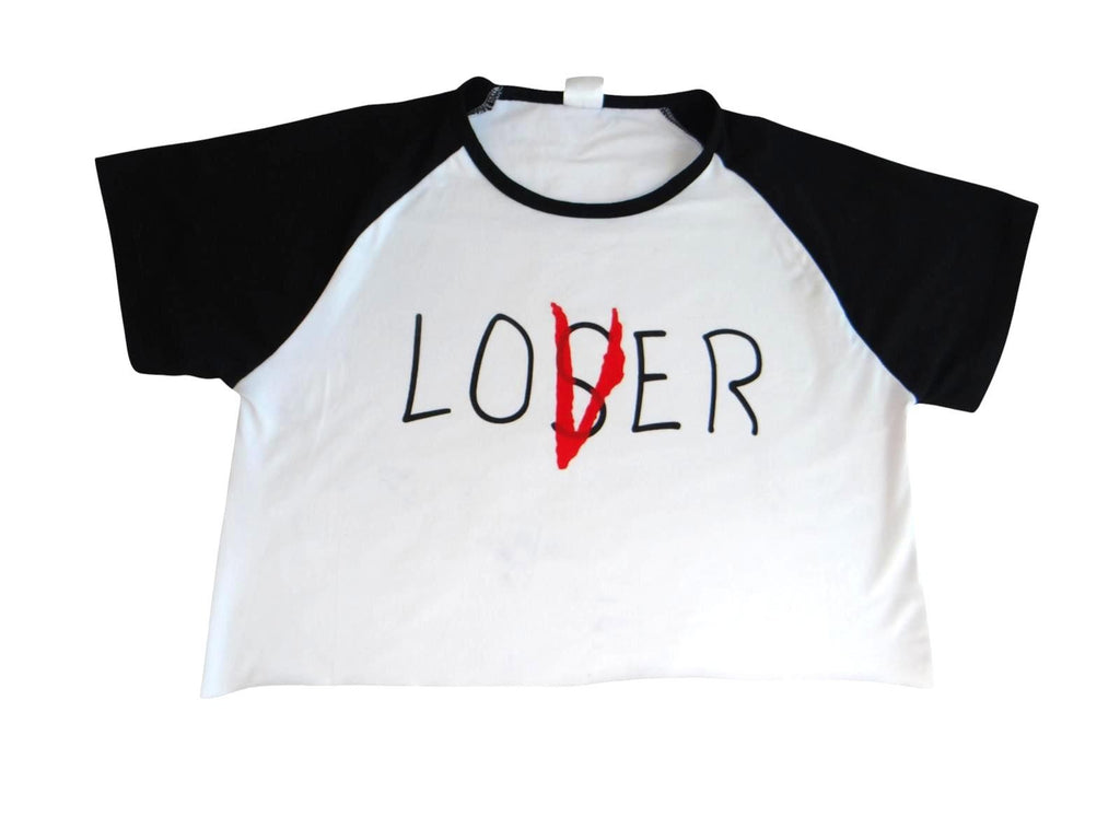 Unique Lover\Loser Graphic Crop Top - Black & White - Size XL