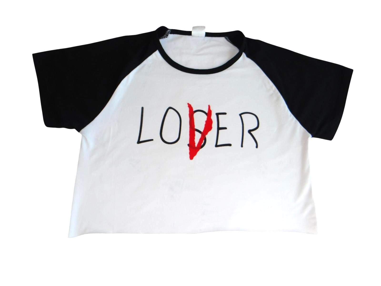 Unique Lover\Loser Graphic Crop Top - Black & White - Size XL