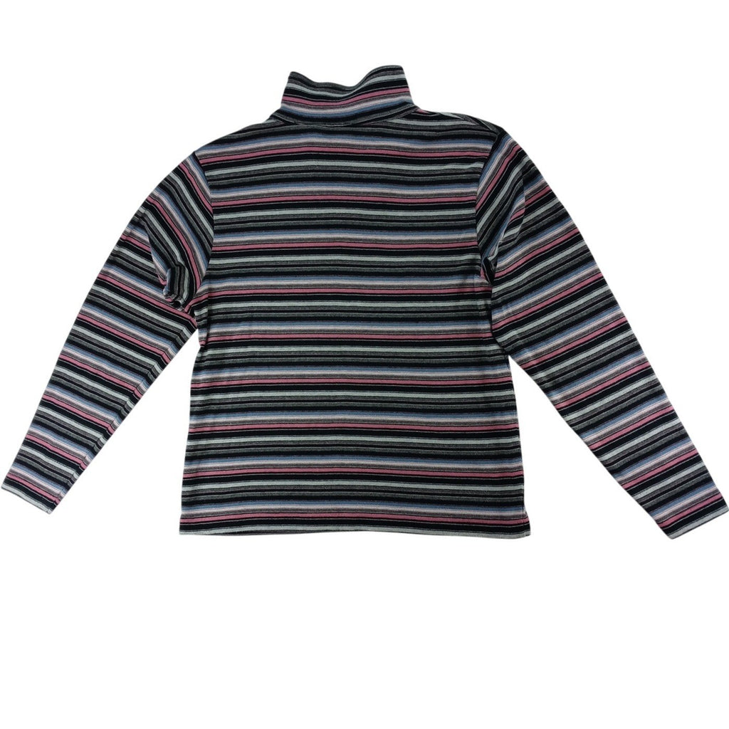 VTG Erika Striped Lace Up Collar Long Sleeve Womens Sz L Pink Black Gray Blue