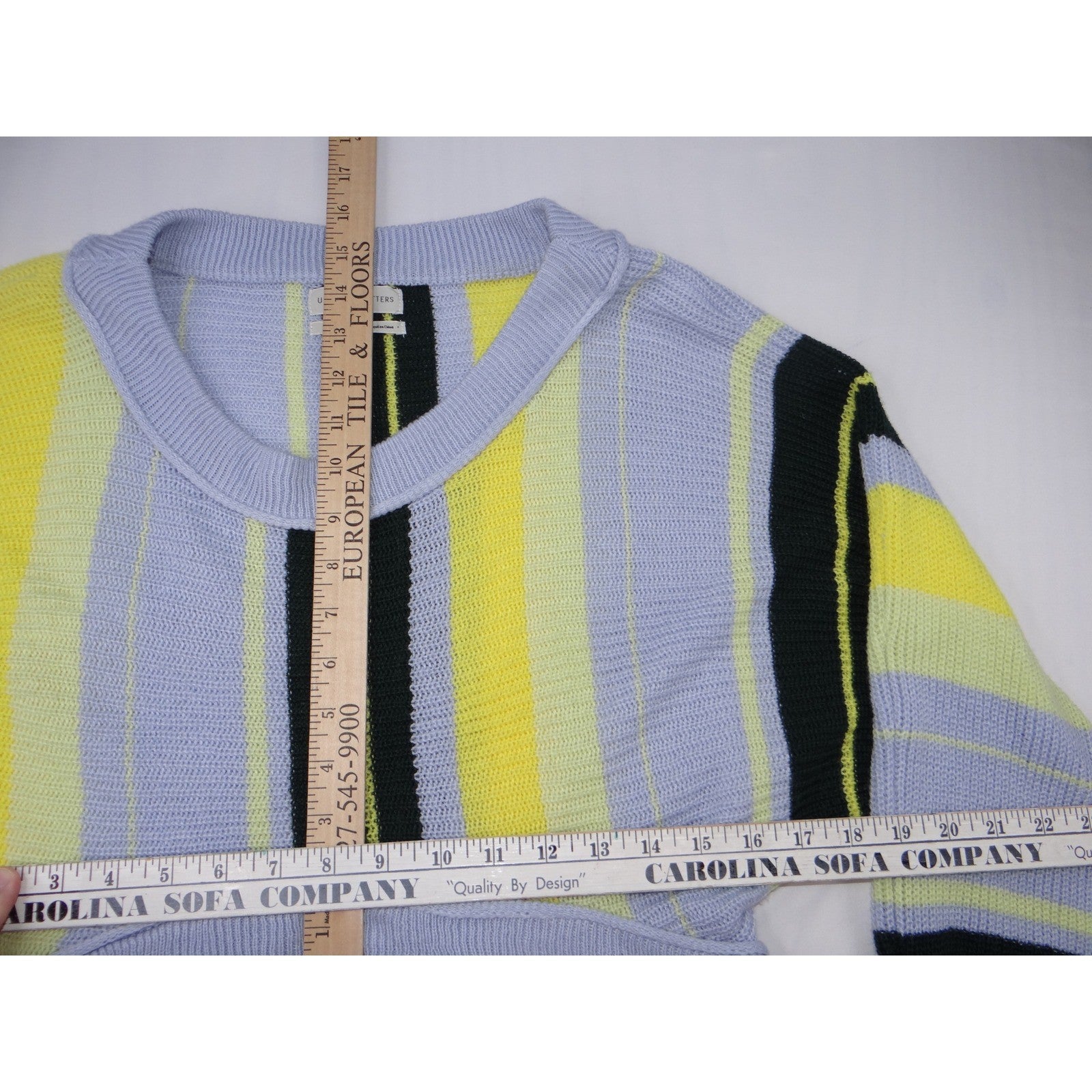 Urban Outfitters Striped Cropped Sweater Pullover Light Blue Yellow Black M
