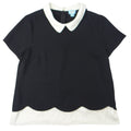 BY CYNTHIA STEFFE Black White Scallop Collar Short Sleeve Top Womens XL