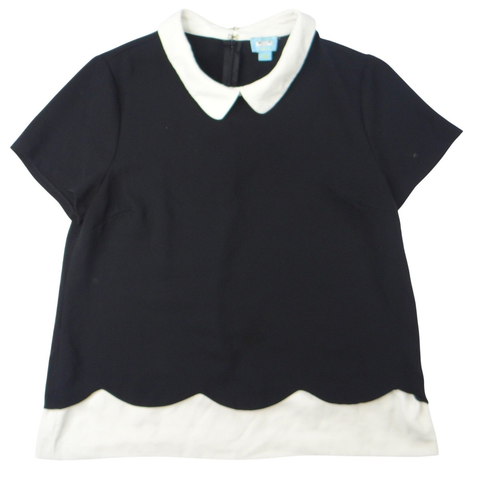BY CYNTHIA STEFFE Black White Scallop Collar Short Sleeve Top Womens XL