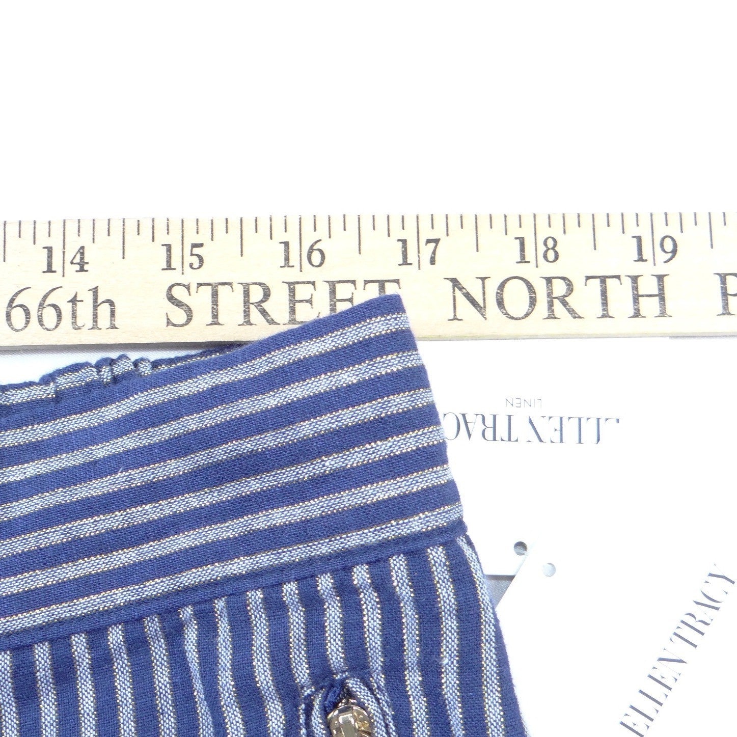 NWT-Ellen Tracy Linen Striped Drawstring Pants Navy Gold Metallic Joggers L