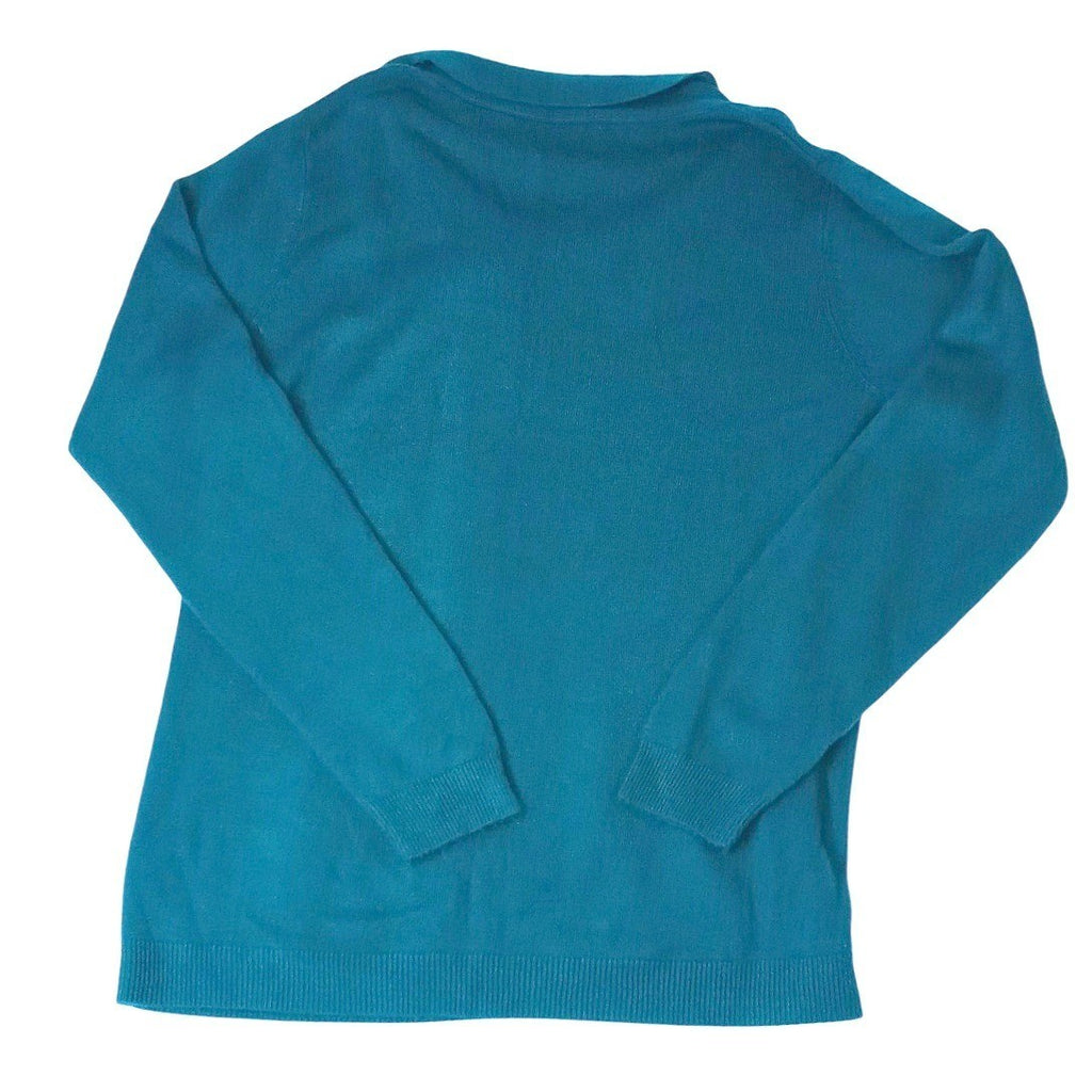 Gervele Teal Blue Ribbed Knit Mock Neck Tie Neck Sweater Top Women's Medium