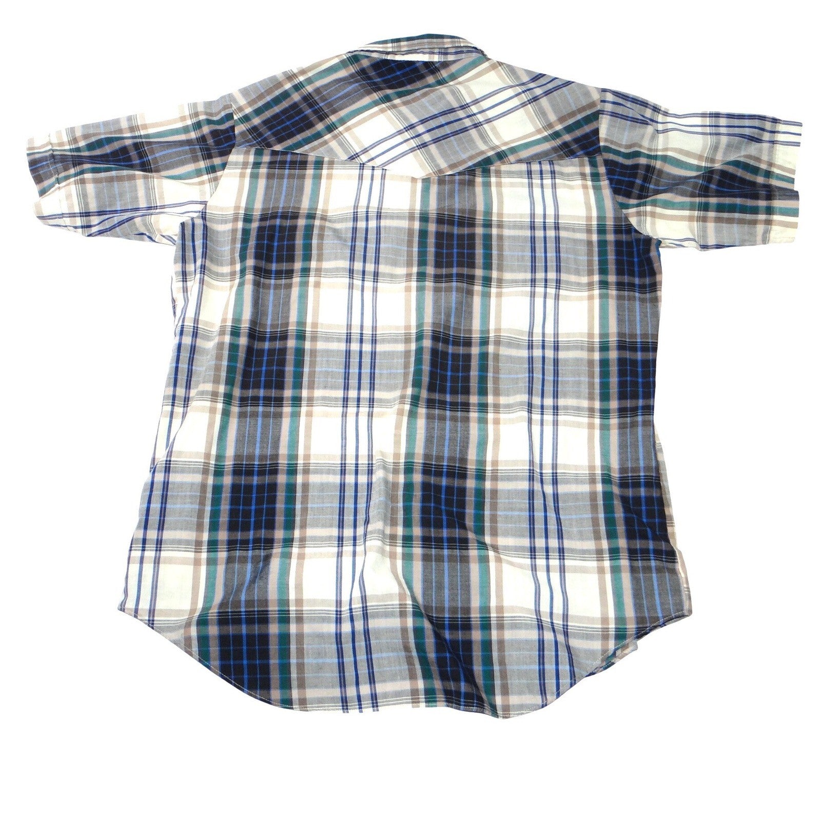 ELY PLAINS Mens Plaid Western Shirt Short Sleeve Pearl Snap Size M