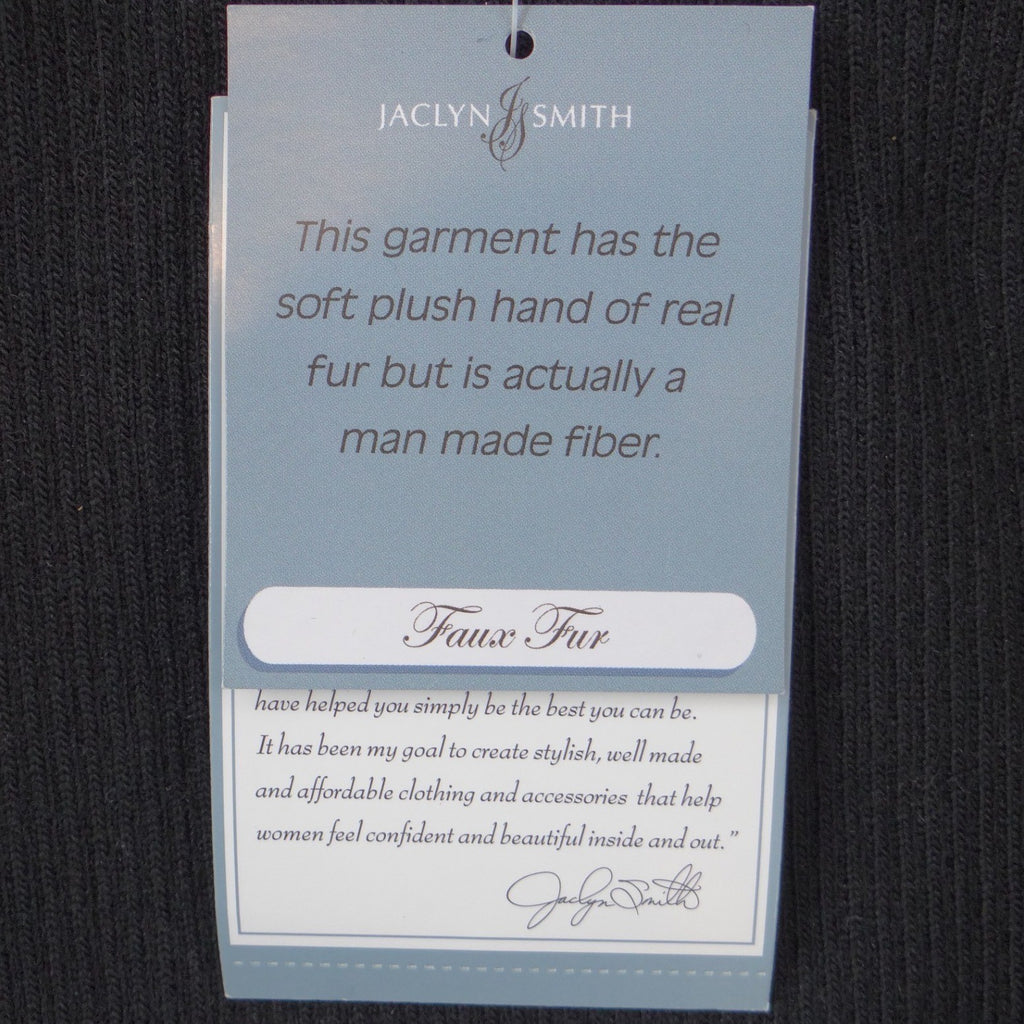 NWT-Jaclyn Smith Womens Black Faux Fur Ribbed Knit Full Zip Mock Neck Jacket S