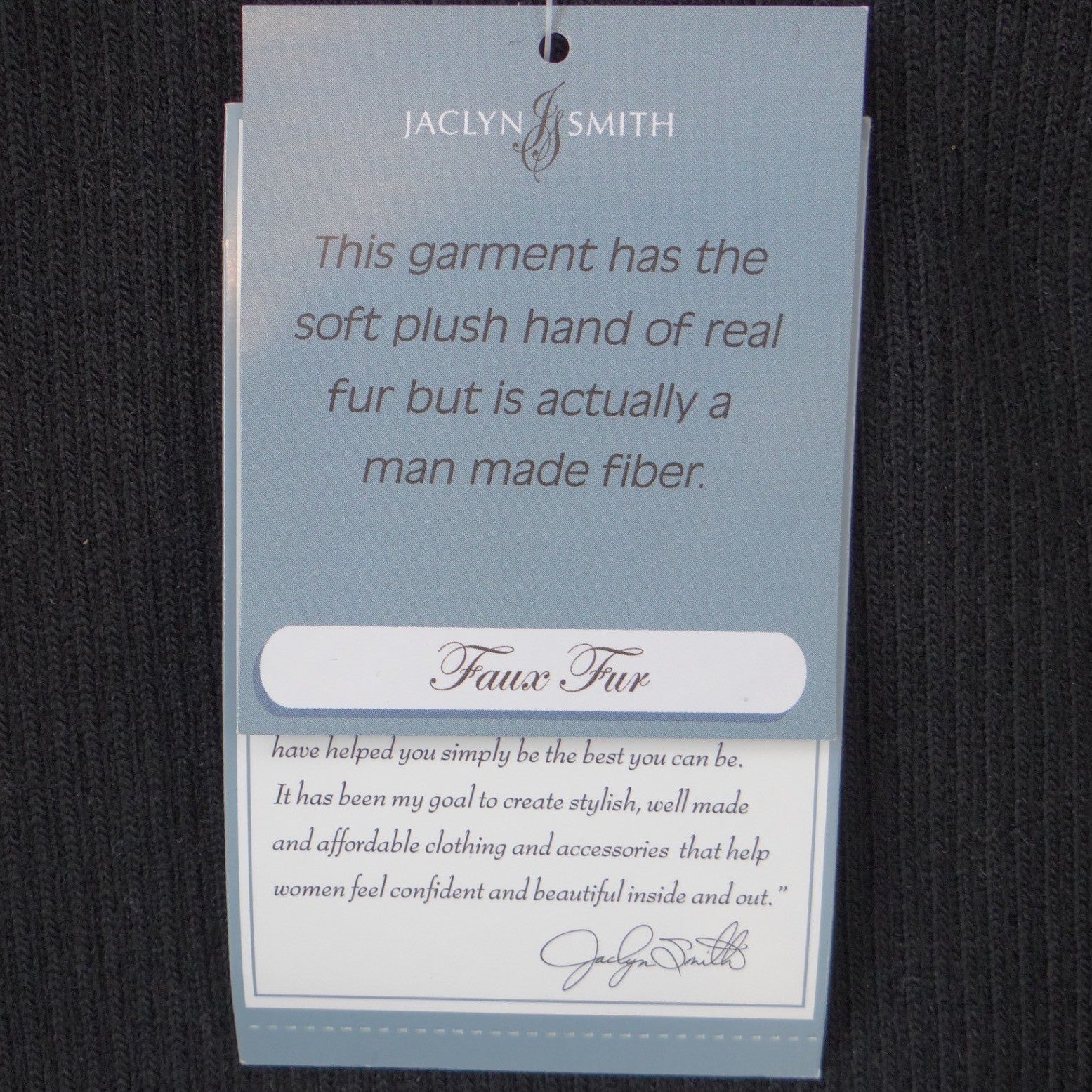 NWT-Jaclyn Smith Womens Black Faux Fur Ribbed Knit Full Zip Mock Neck Jacket S