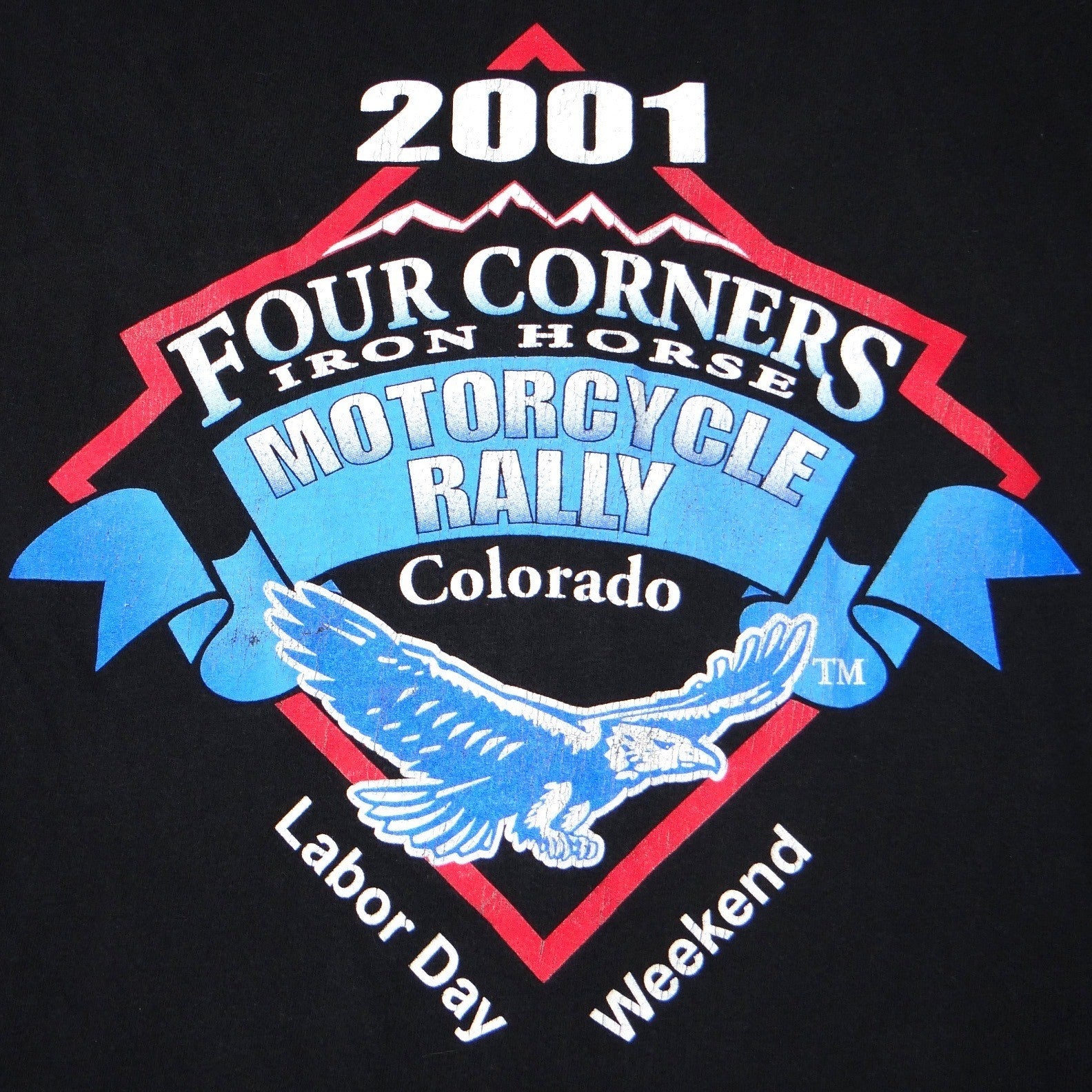 Vintage Hanes Beefy-T 2001 Four Corners Motorcycle Rally Pocket T-Shirt Mens Lrg