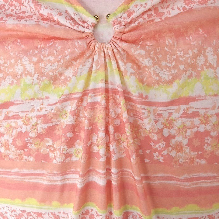 NWT-Hearts of Palm Woman Blush Strokes Print V Neck Gathered Ring Top 3X