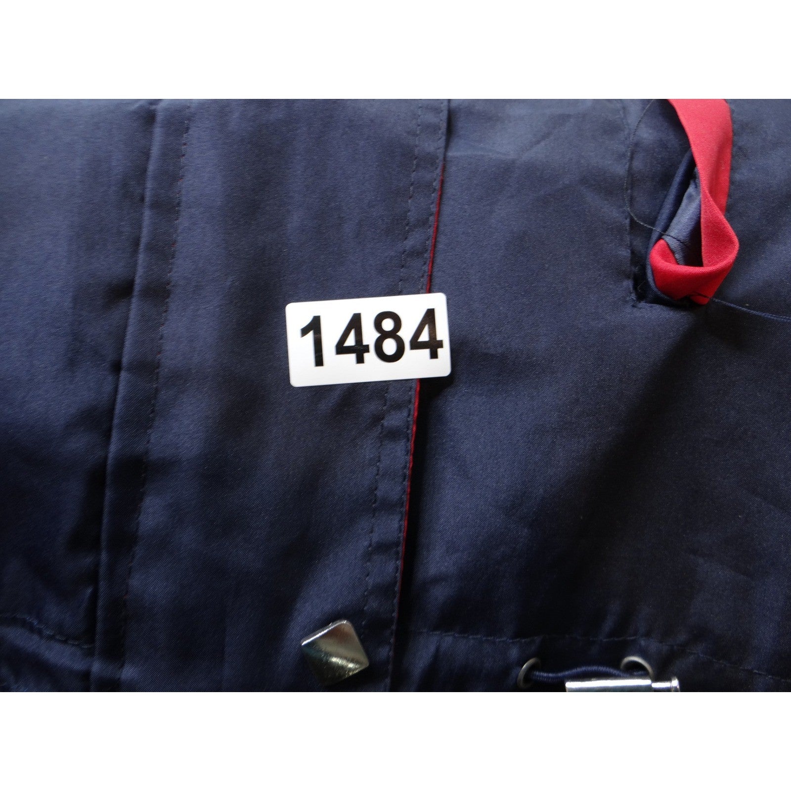 Womens Navy Blue Hooded Lightweight Rain Jacket Red Accents Size M