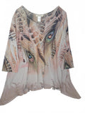 AGATE Women's Beige and Brown Feather Print Tunic Top, Size 3X