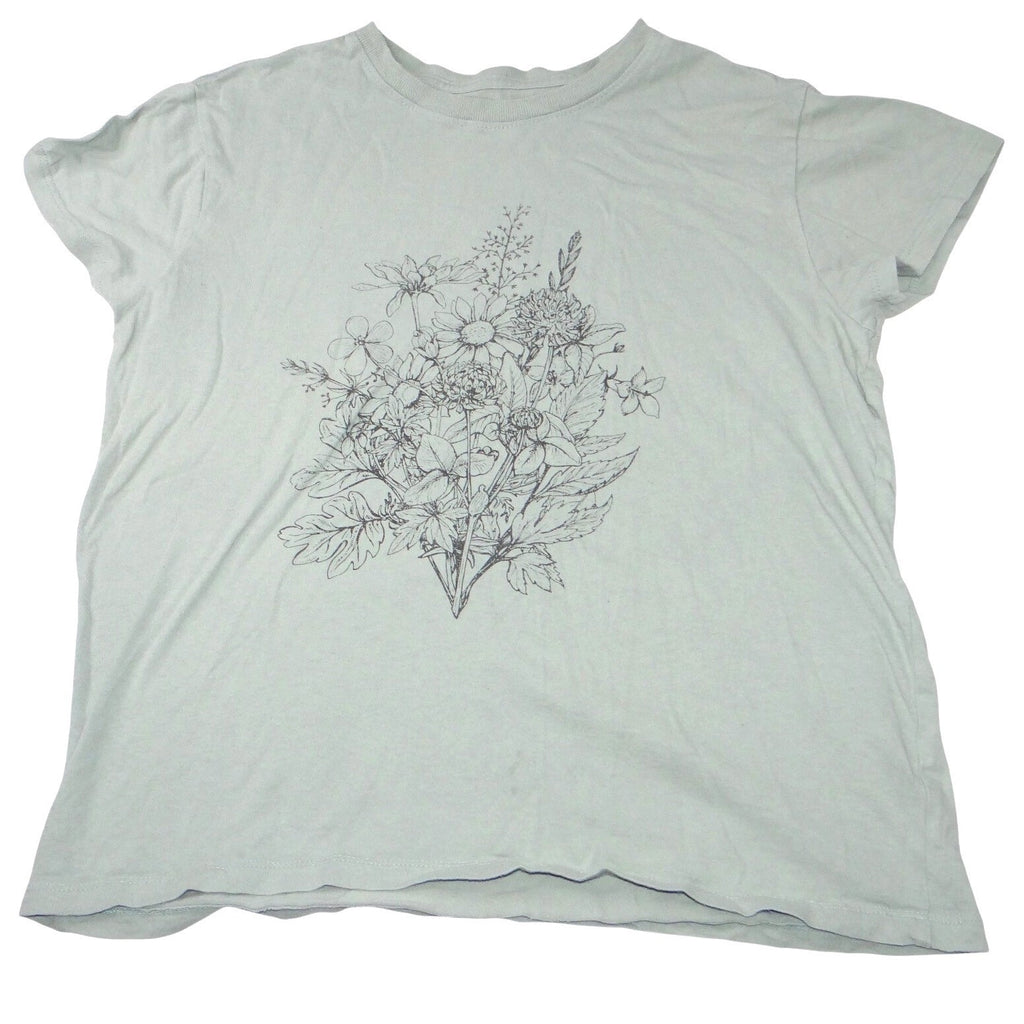 Doe Floral Bouquet Graphic T-Shirt Women's Size Small Sage Green Cotton