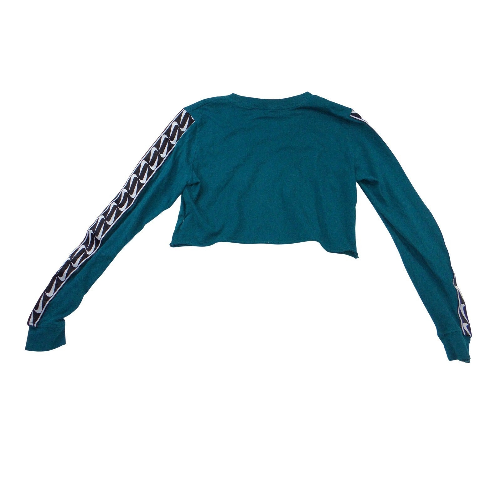 Nike Womens Long Sleeve Cropped T-Shirt Teal Green Logo Tape XS
