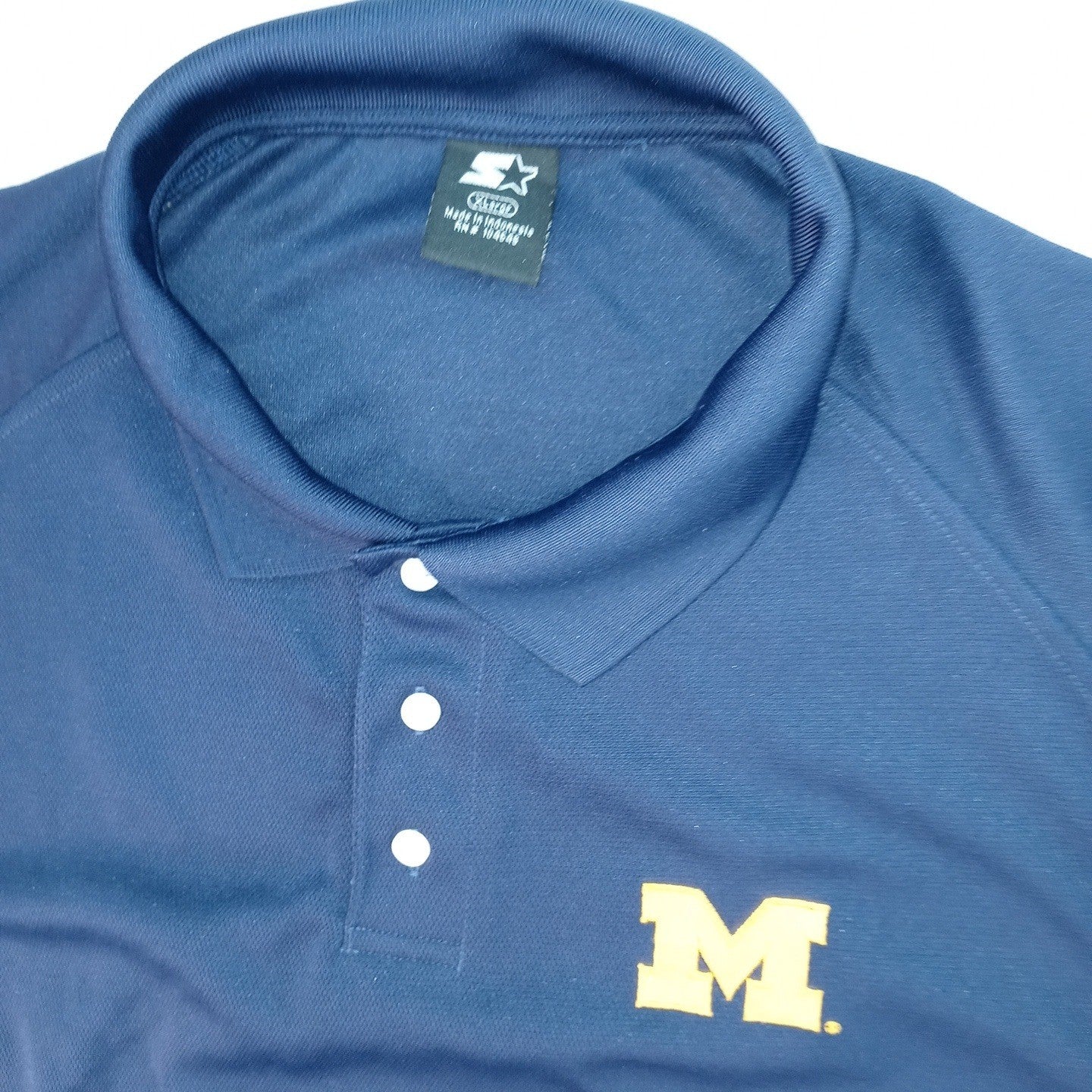 Starter Michigan Wolverines Navy Blue Yellow Polo Shirt Mens XL Embroidered