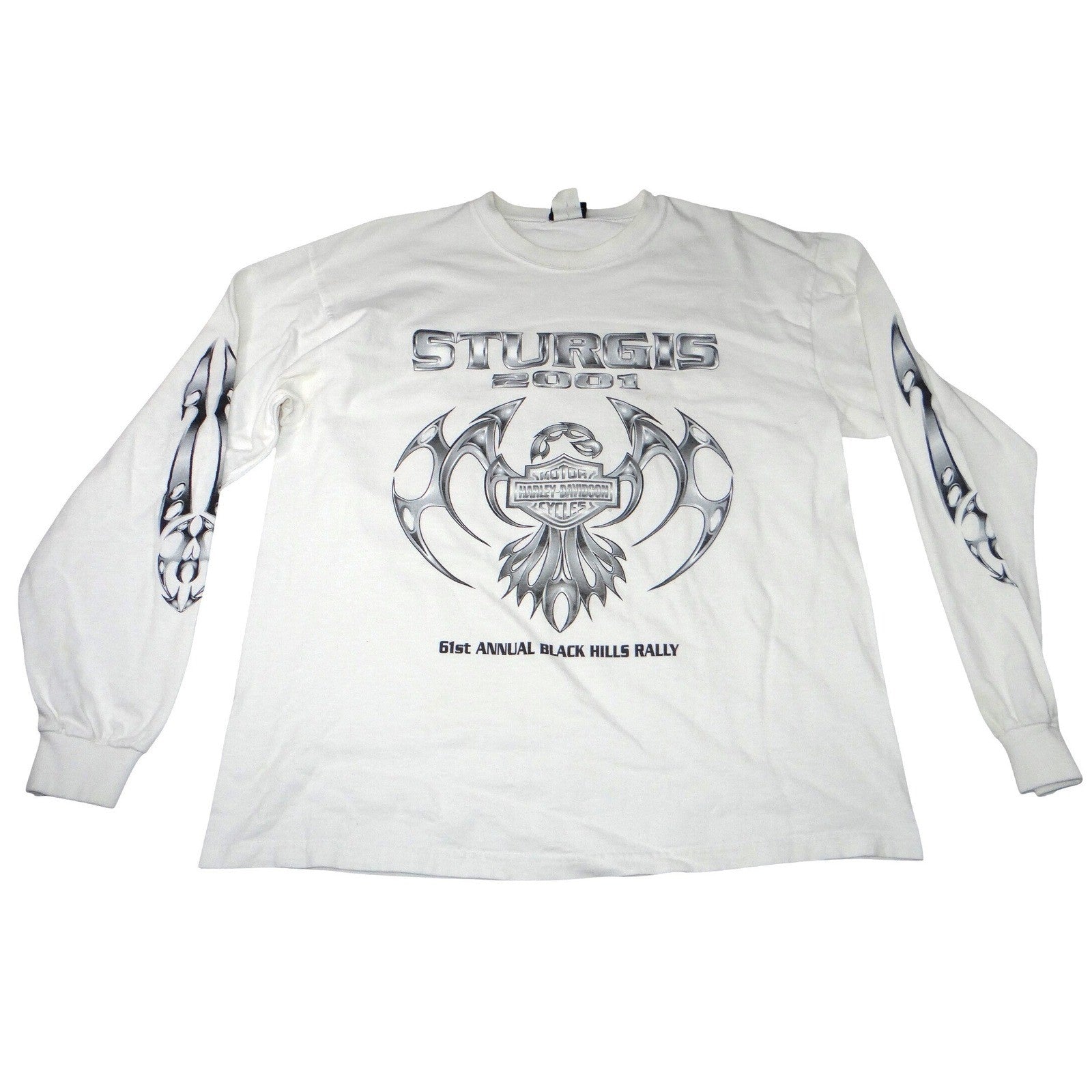 VTG Harley Davidson Sturgis 2001 Black Hills Rally Long Sleeve Tee White Mens L