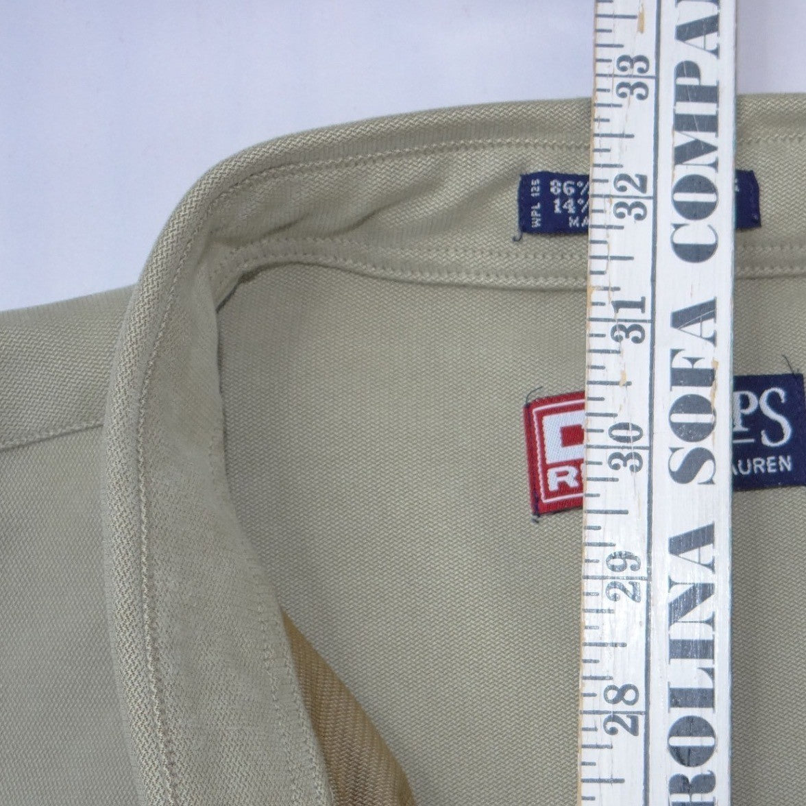Chaps Ralph Lauren Mens XXL Khaki Tan Long Sleeve Button Down Shirt Microtexture