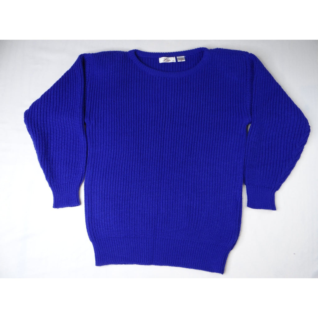 Vintage Little Lisa Ltd Royal Blue Ribbed Knit Sweater Long Sleeve Women's Med