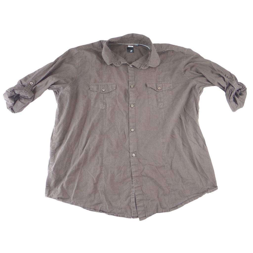 J.Ferrar Mens Charcoal Gray Brown Roll Tab Long Sleeve Button Down Shirt