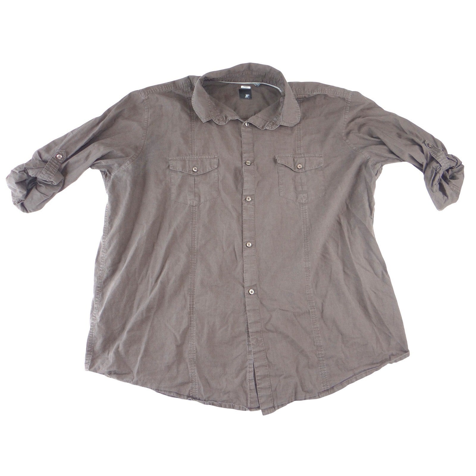 J.Ferrar Mens Charcoal Gray Brown Roll Tab Long Sleeve Button Down Shirt