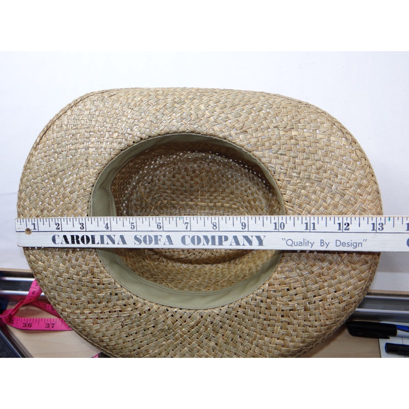 Womens Straw Cowboy Hat Woven Patterned Band Made in USA Small
