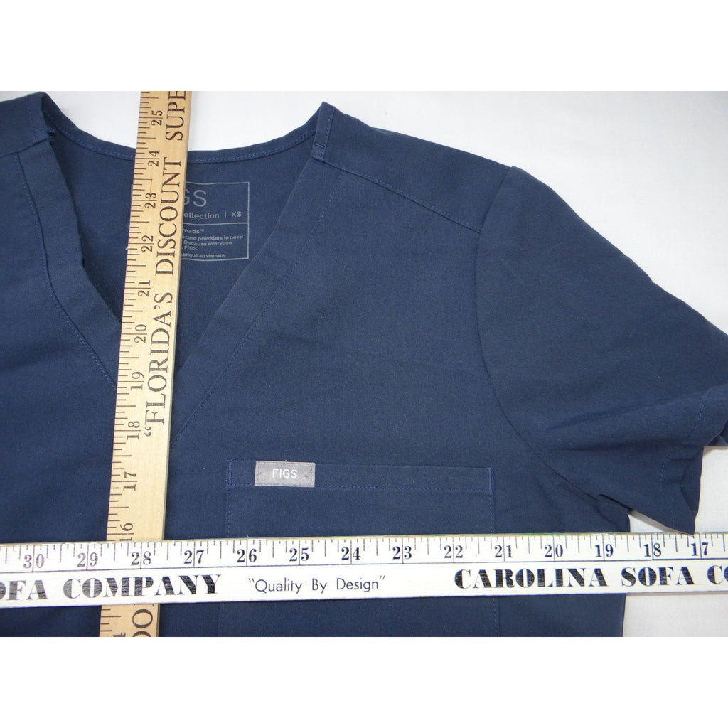 FIGS Technical Collection Navy Blue V-Neck Scrub Top Womens XS Chest Pocket
