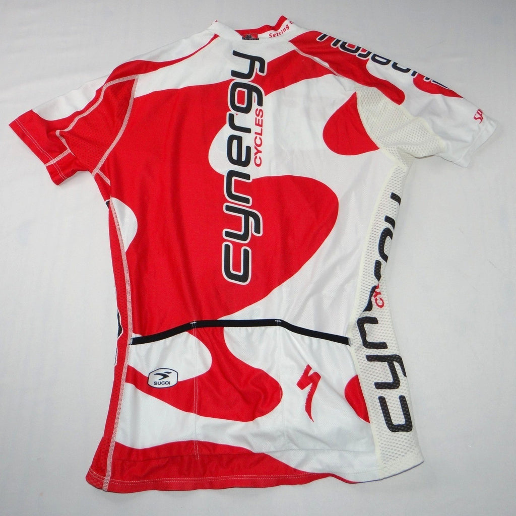SUGOI Men's Cycling Jersey Short Sleeve Red White Cynergy Cycles Performance Fit