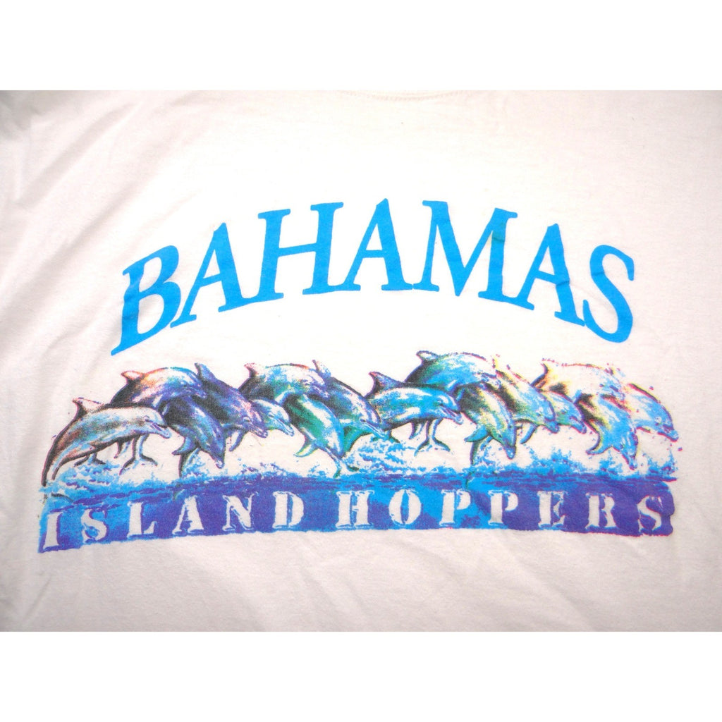 Vintage Bahamas Island Hoppers Dolphin Graphic T-Shirt White XL Tropical Tees