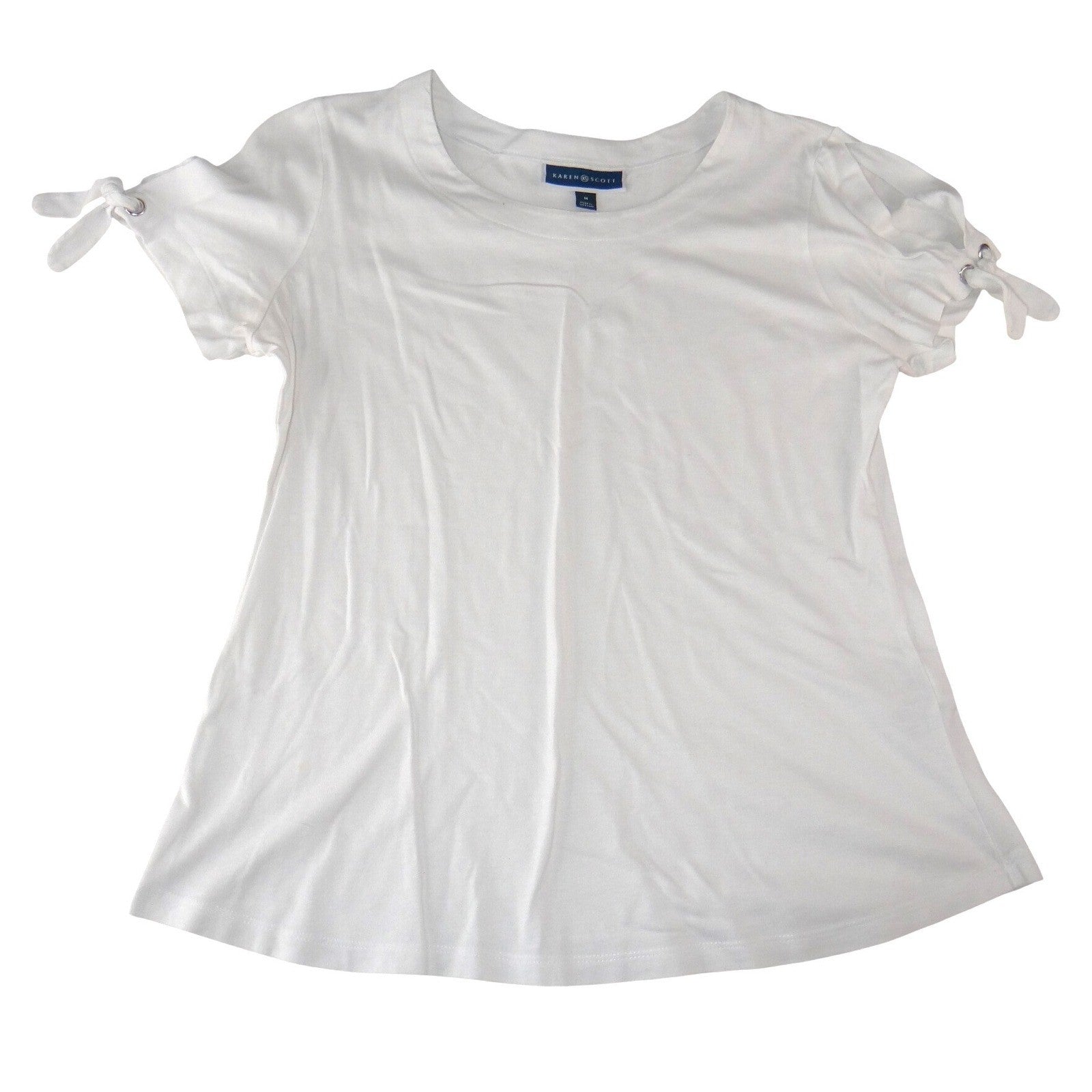 Karen Scott Womens White Short Sleeve Scoop Neck Tie Grommet Sleeve Top Size M