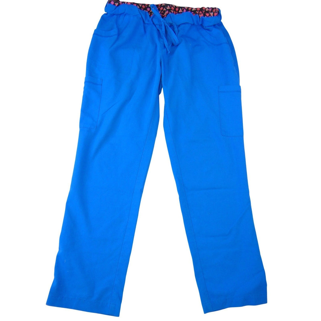 Betsey Johnson Women Royal Blue Scrub Pants Cargo Elastic Drawstring L