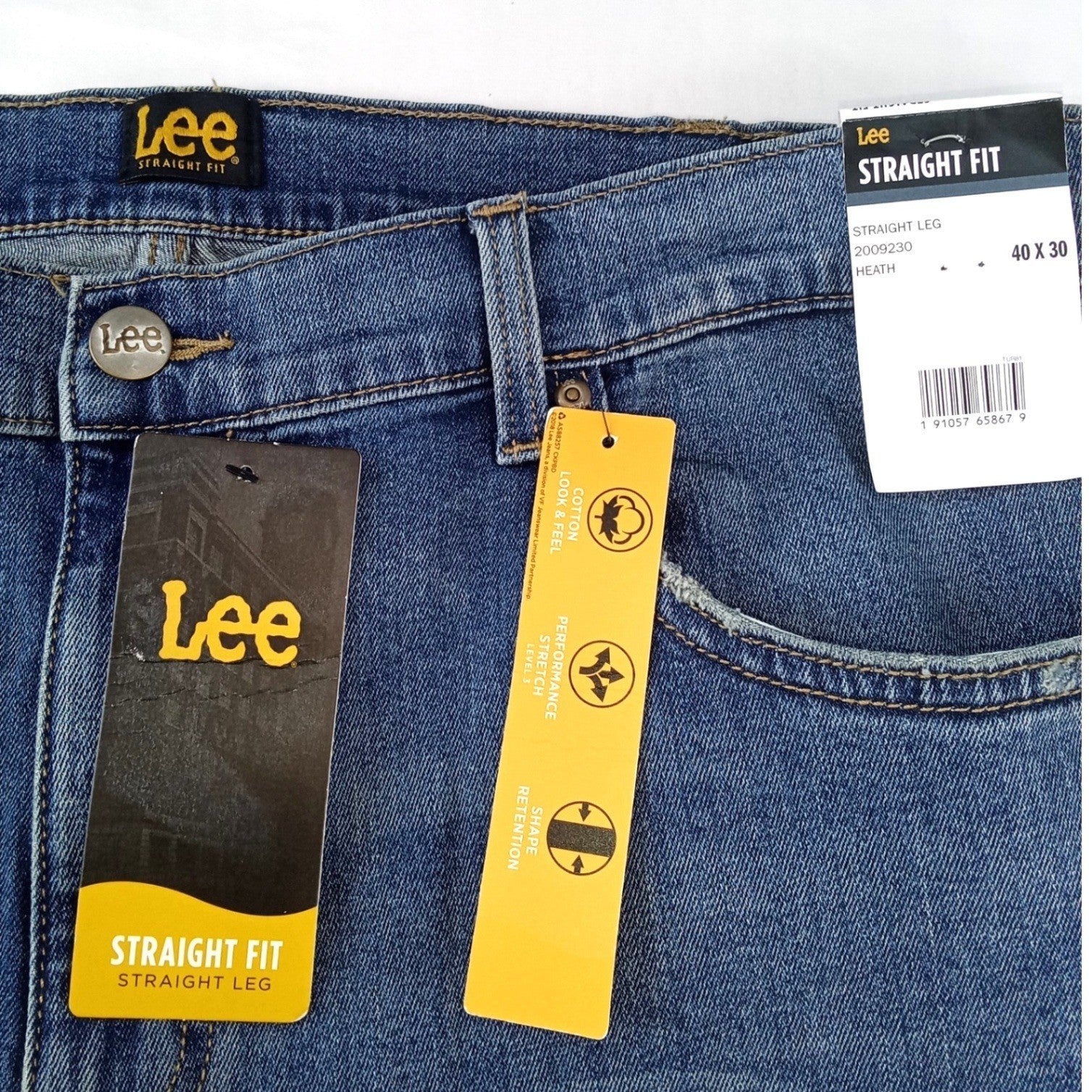 NWT-Lee Mens Straight Fit Straight Leg Jeans Heath Blue 40x30 Premium Flex
