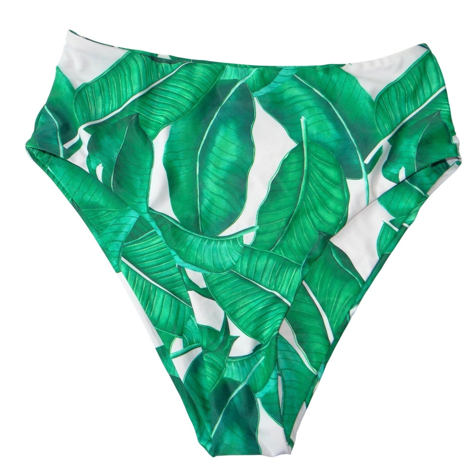 Unbranded Tropical Banana Leaf Print High Waisted Bikini Set Green White Medium