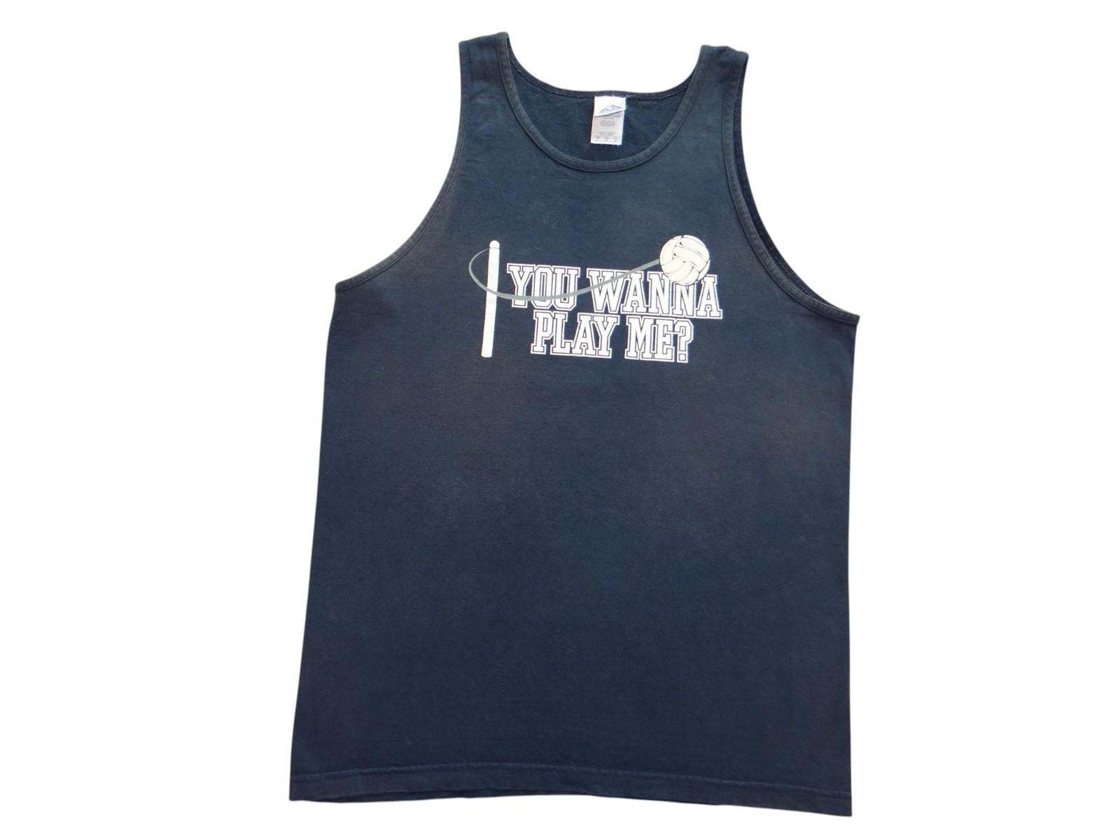 Vintage Mens Navy Blue Volleyball Graphic Tank Top Sleeveless Shirt L