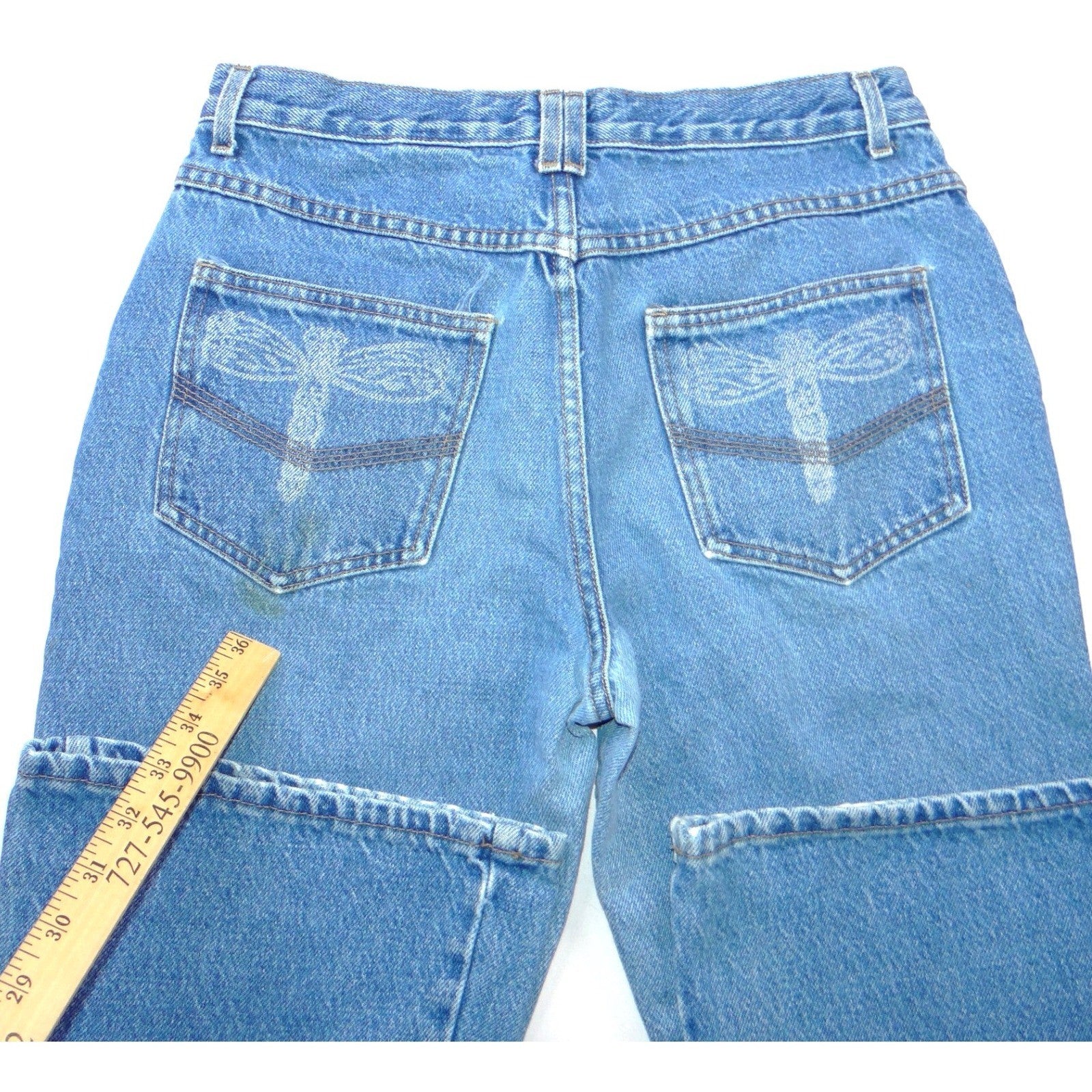 Vintage D'Mode Classix Flare Jeans Blue Dragonfly Pockets 90s Womens Size 13