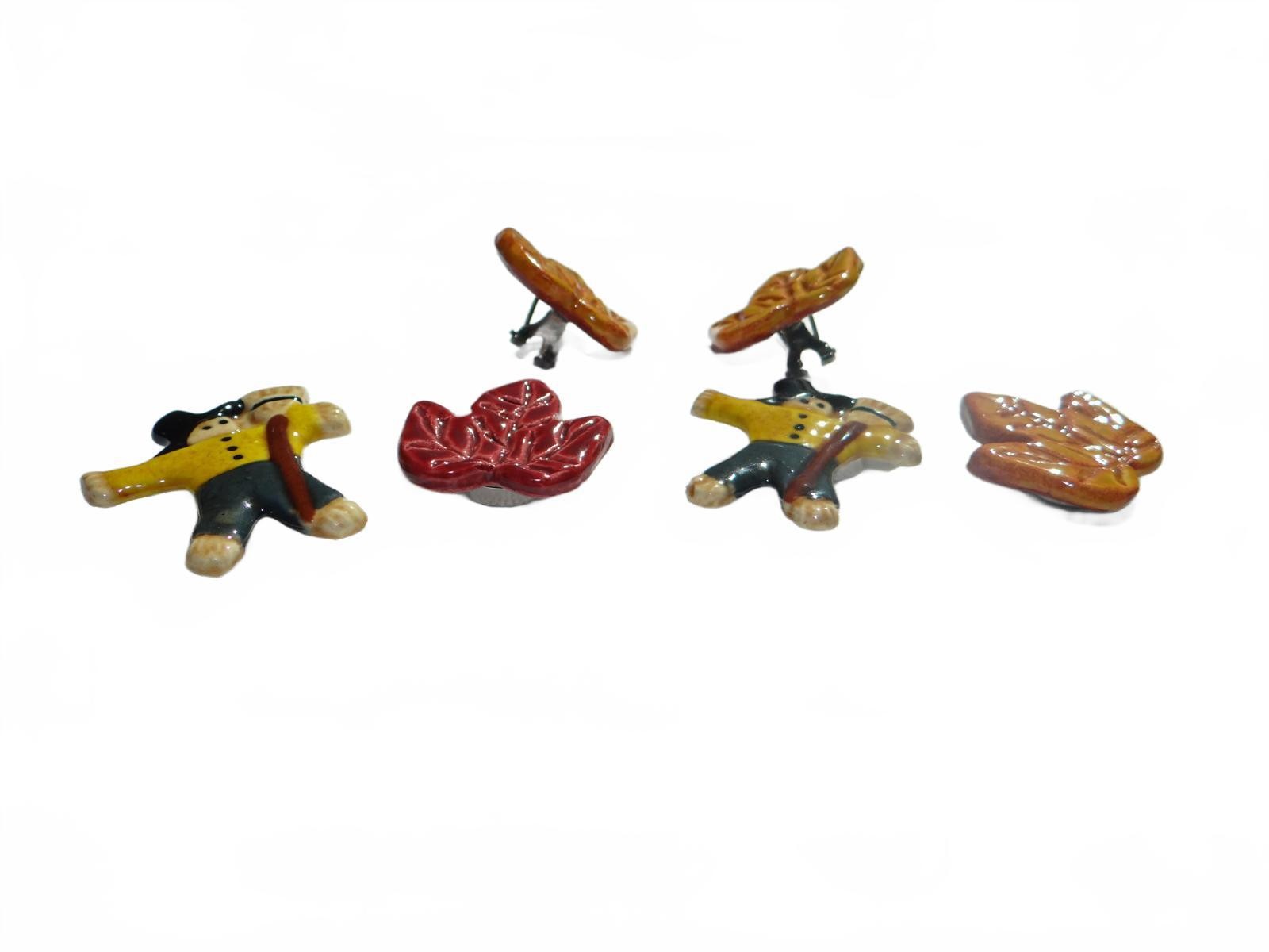 Handmade Ceramic Fall-Themed Button Covers & earrings