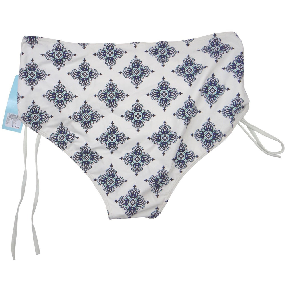 NWT-Rue Bleu by Rue21 Womens 1X High Waisted Bikini Bottoms Blue White Tiles