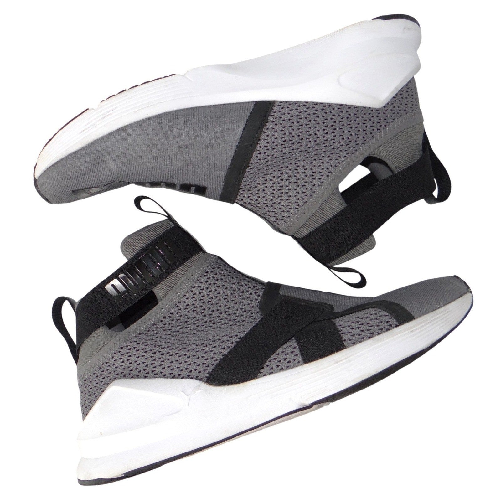 Puma Fierce Core Kids High Top Sneakers Grey Black Slip On Size 5.5Y