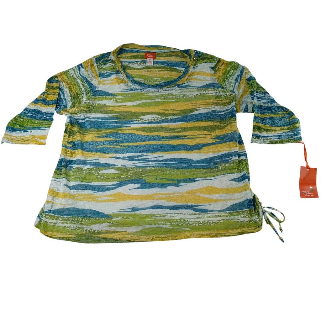 NWT-Hearts of Palm Woman 3X Global Soul 2019 Abstract Stripe 3/4 Sleeve Top