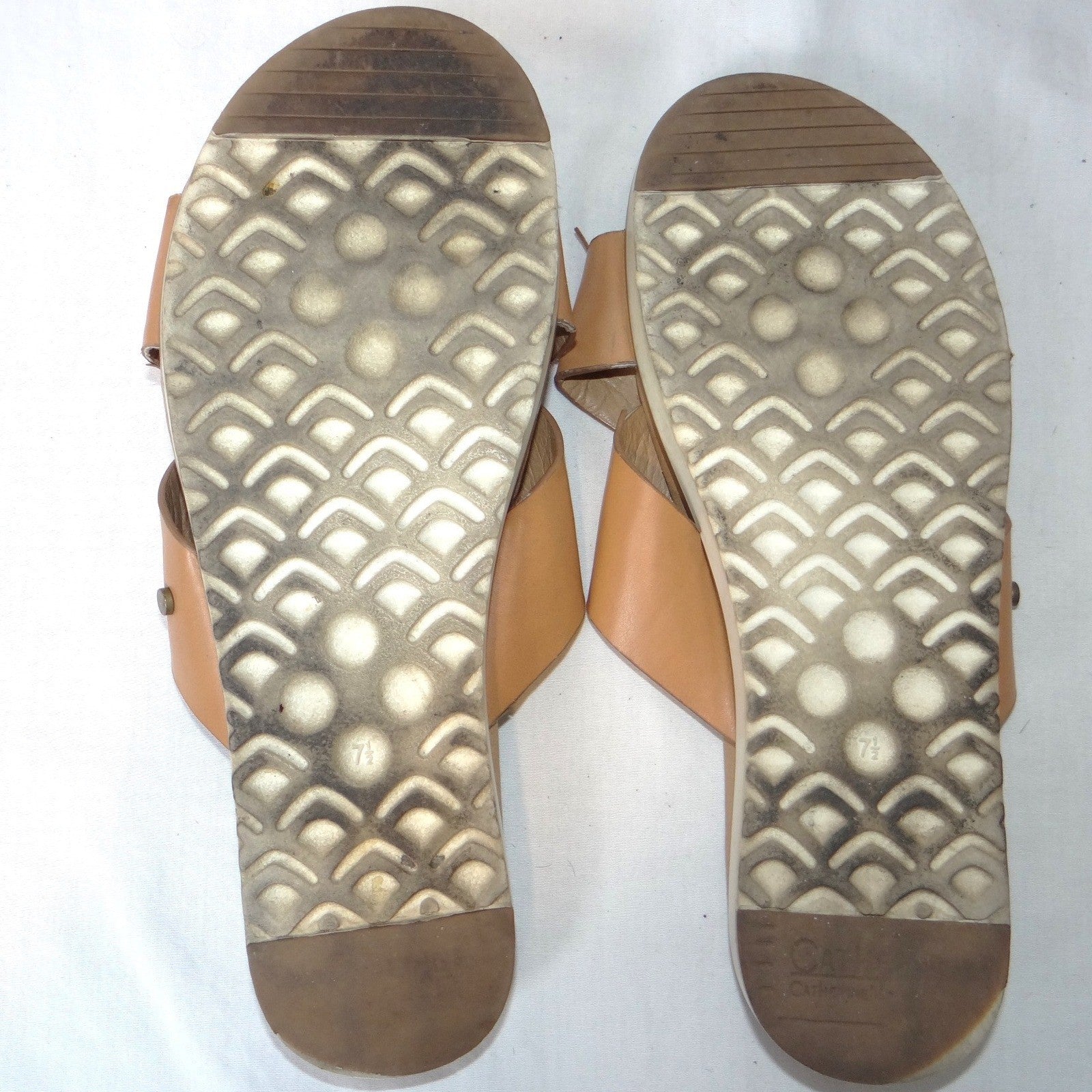 Catherine Malandrino Tan Leather Cross Strap Slide Sandals Womens 7.5 Brown