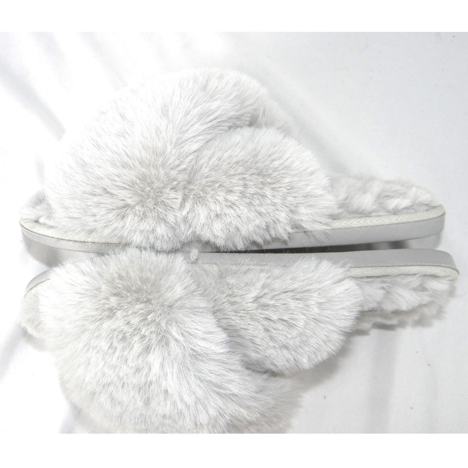 Nicole Miller New York Womens Faux Fur Criss Cross Slippers Grey Size M 6.5-7.5
