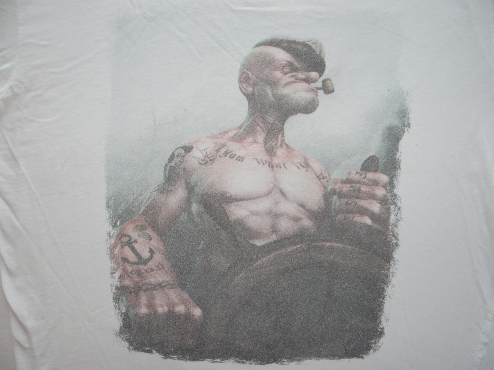 Men's White Graphic T-Shirt with Popeye Print
