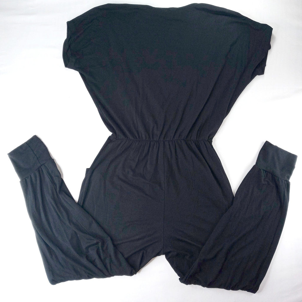 Loveappella Black Wrap Style Jersey Knit Jumpsuit Women's