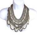 VTG BaubleBar Multi Strand Bib Necklace Faux Pearl Antique Brass Tone Statement