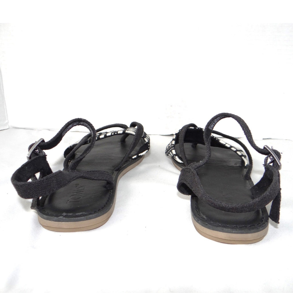 TOMS Lexie Black White Woven Geometric Ankle Strap Flat Sandals Womens 7.5