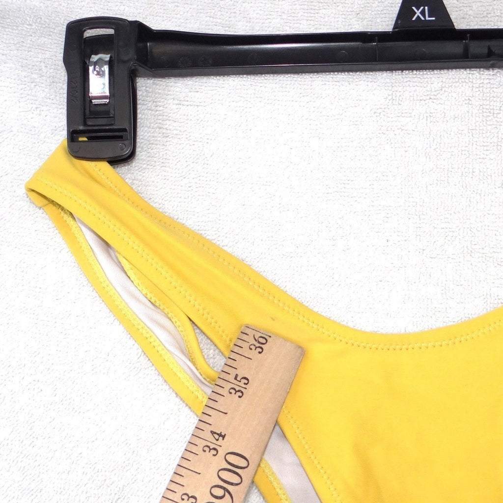 Womens Yellow Tie Shoulder Bandeau Bikini Set High Cut Two Piece Swimsuit M