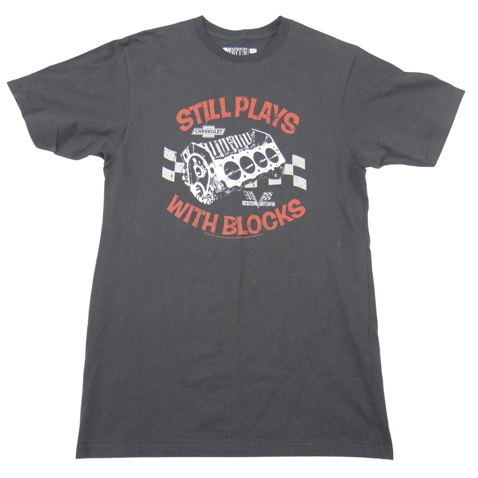 Newport Blue Chevrolet Still Plays With Blocks Graphic T-Shirt Mens Medium Black