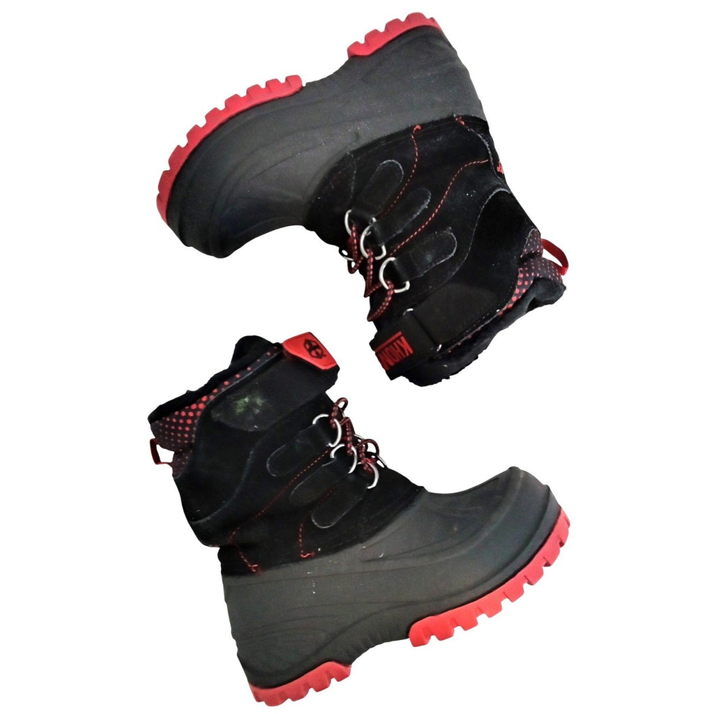 Khombu Hickory Kids Black Red Leather Faux Fur Lined Snow Boots Size 11M 801461