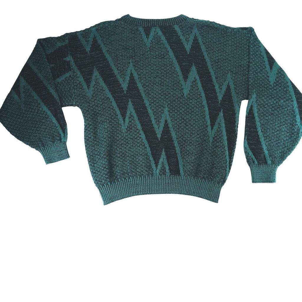VTG-Saturdays Teal Black Geometric Pattern Knit Sweater Pullover Size M